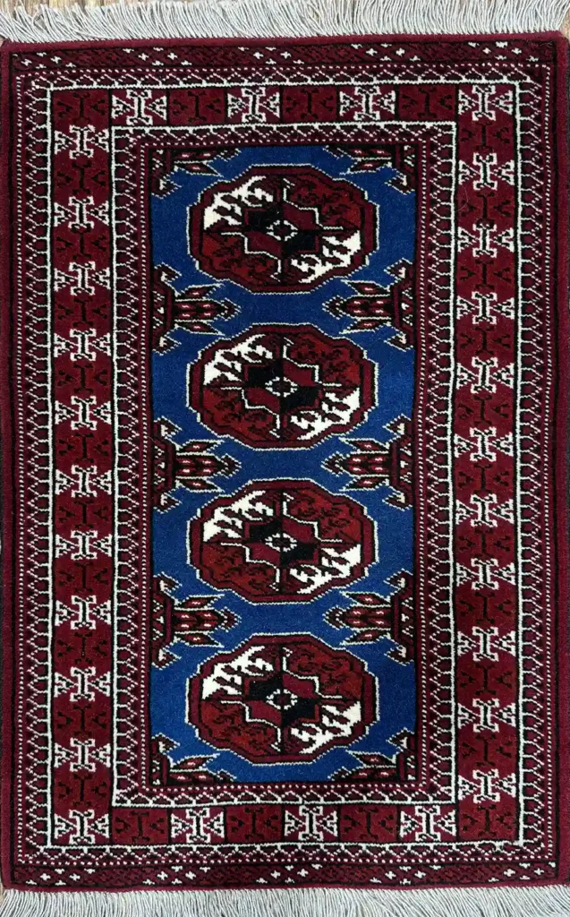 BLUE TURKMEN RUG 60CM X 90CM (1'96 X 2'95)