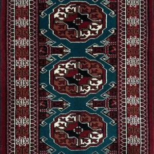 GREEN TURKMEN RUG 63CM X 96CM (2'06 X 3'15)