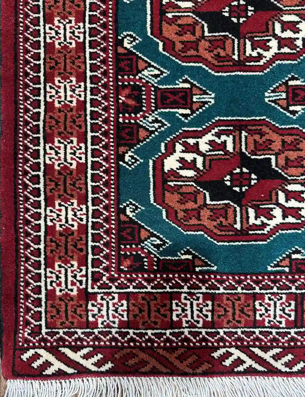 GREEN TURKMEN RUG 63CM X 96CM (2'06 X 3'15) - Image 3