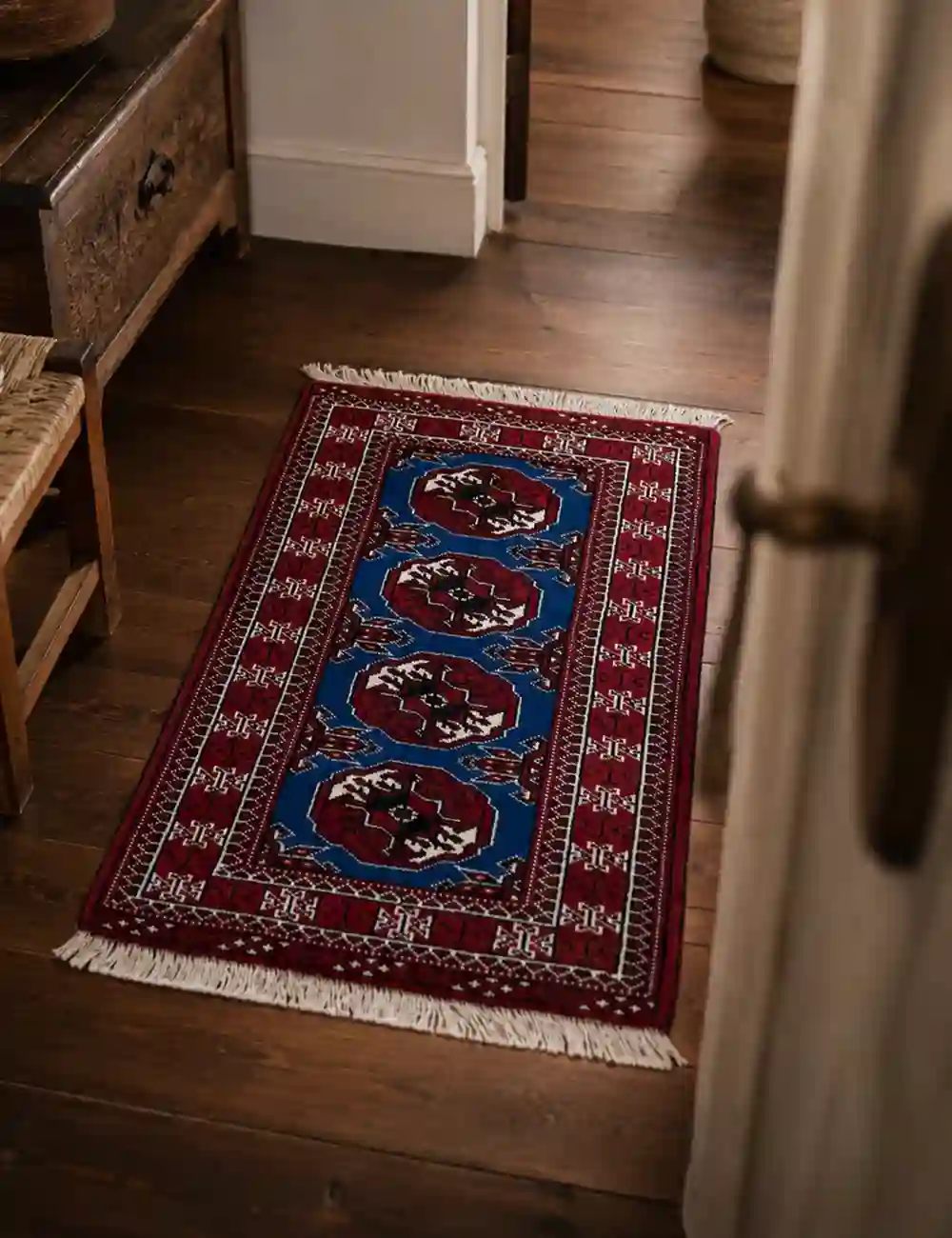 handmade blue turkmen rug