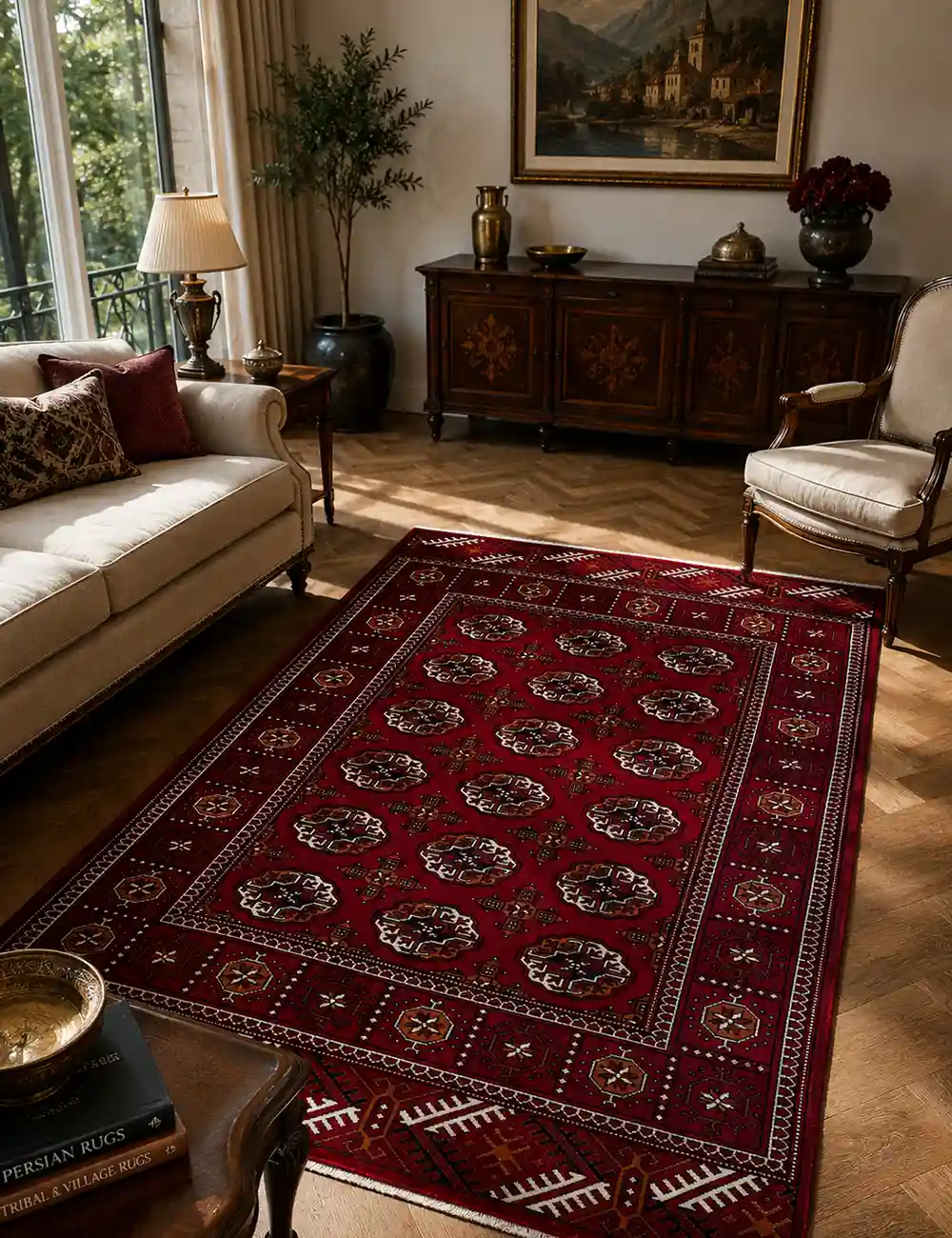 handknoted red turkmen rug