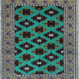 GREEN TURKMEN RUG - 105CM X 145CM (3'44 X 4'75)